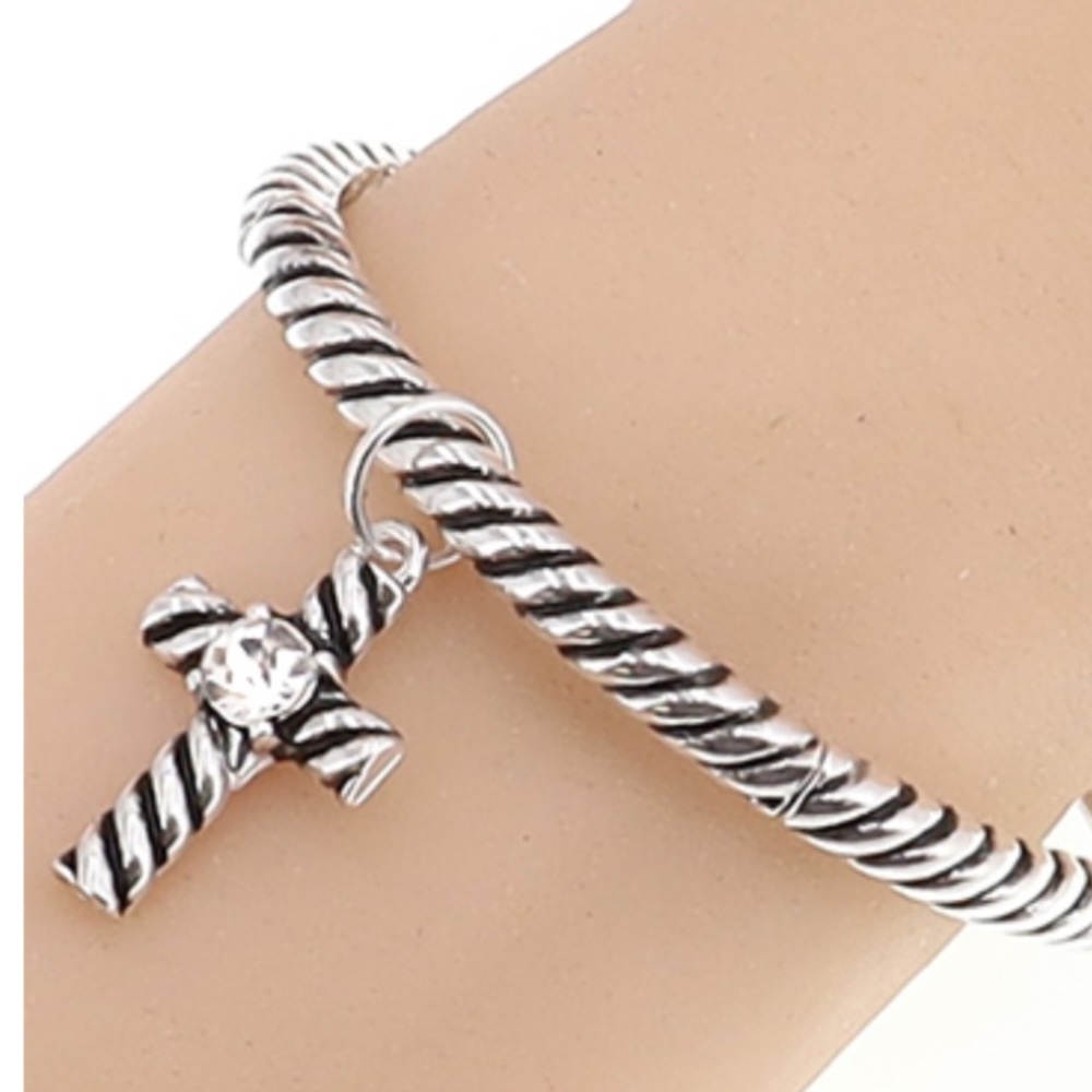 Silver Twisted Cross Bracelet